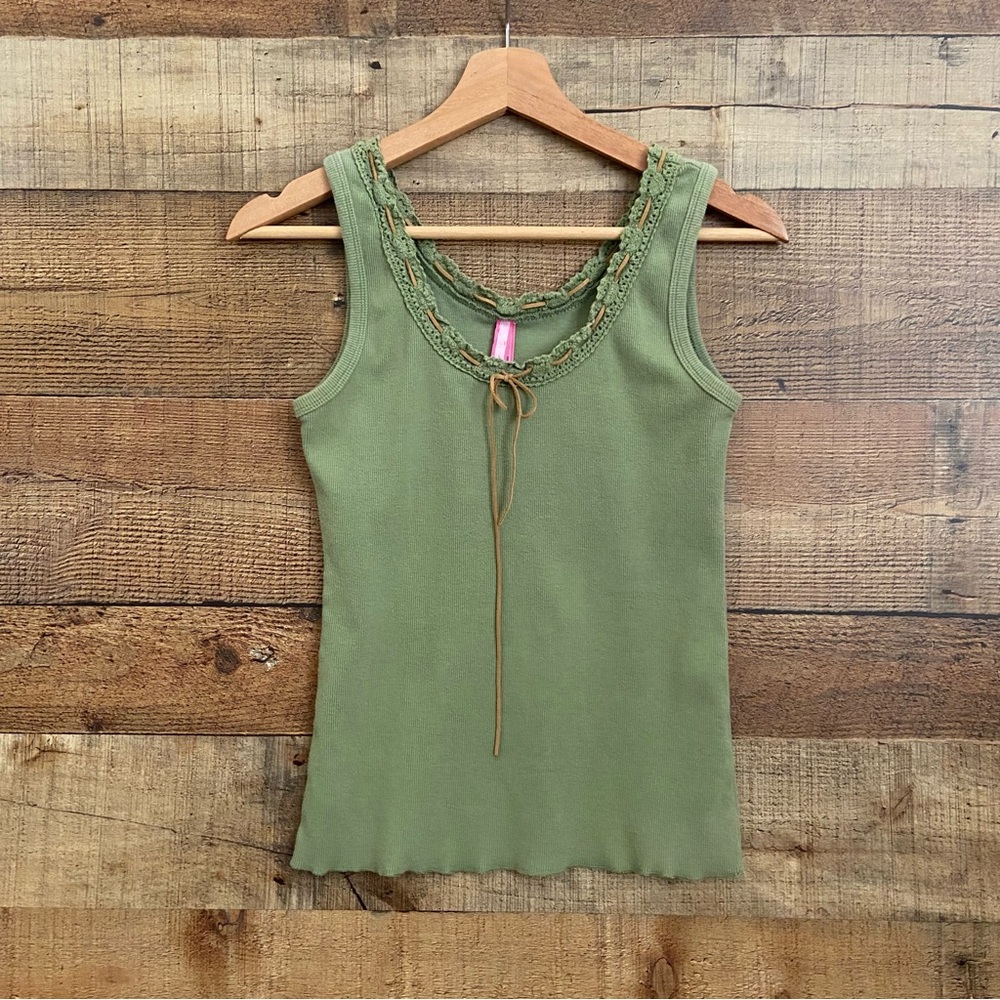 Olive Green Ribbed Tank With Crocheted Neckline, … - image 3